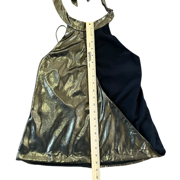 💙 3/$20 Artelier Nicole Miller Gold & Black Halter Top - Size P Extra Small - Picture 8 of 14